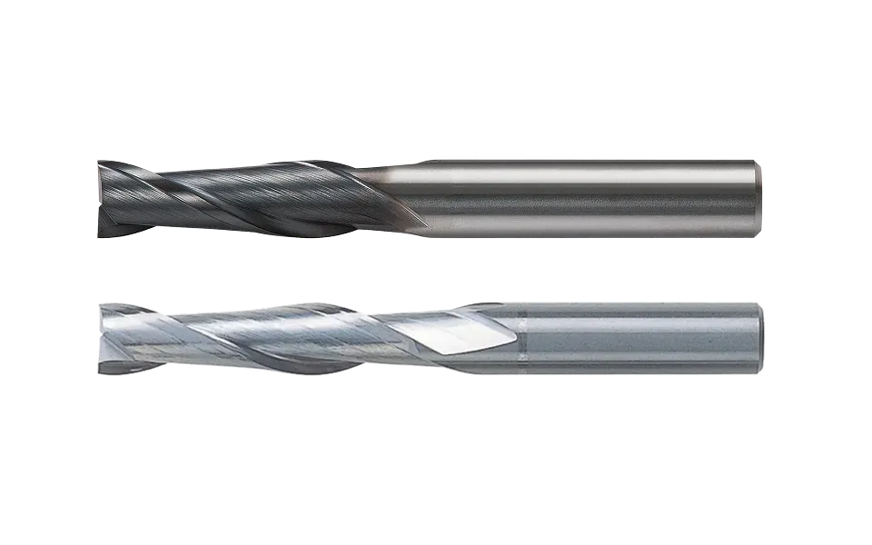 上）　ノンコートエンドミル（下）　TiCNコーティングエンドミル